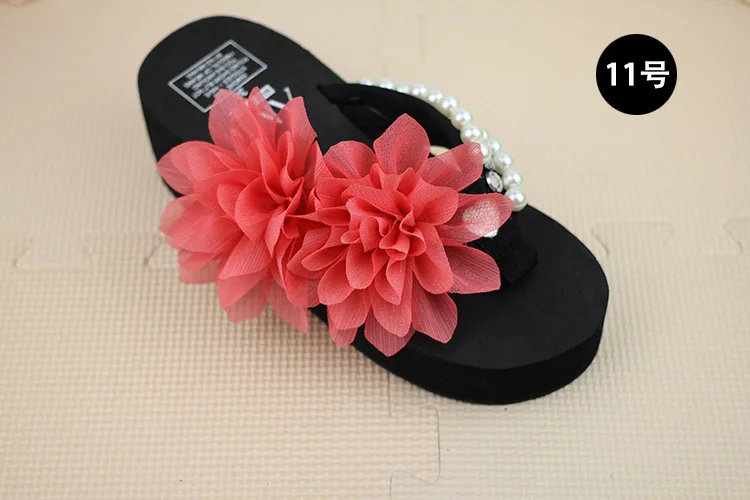 Chiffon Flowers Female Slippers Online Summer 2019 Beach Shoes Non-slip Flip Flops Wedge Platform65