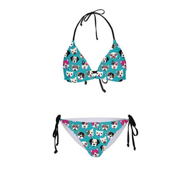 Cute Dog Print String Bikini 2019 Women Swimwear Sexy Swimsuit Bandage