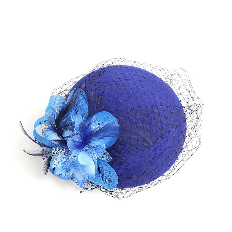 

New Retro Women's Elegant Black Floral Net Hat Small Bowler Hat White Hat Flower Feather Wool Tweed Dinner Jockey Club headdress