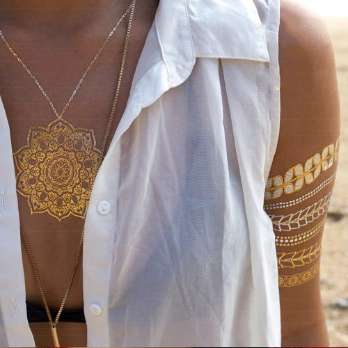 

2017 Promotion 50 Style Body Art Painting Tattoo Stickers Glitter Metal Gold Silver Temporary Flash Disposable Tattoos Tatoo
