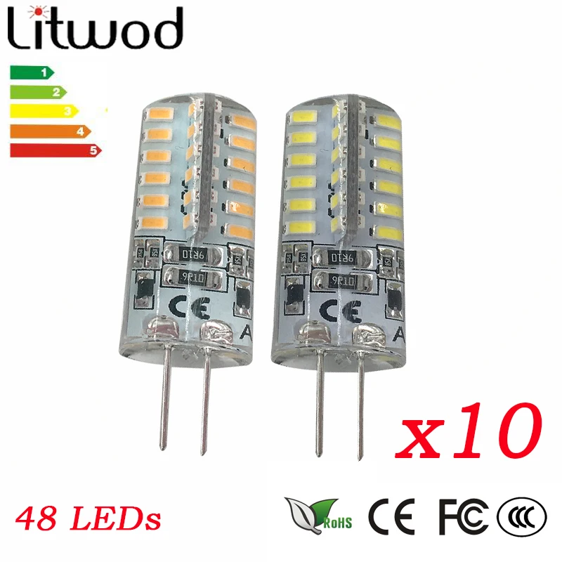 10 шт. 3 Вт LED G4 База светодиодные лампы высокой Мощность SMD3014 48 светодиодов AC12V DC12V 220 В белый /теплый белый свет 360 градусов угол луча