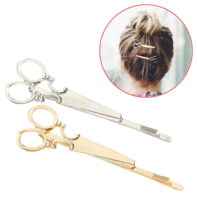 

High Quality 2pcs Creative Gold/Silver Scissors Shape Hairclip Hair Pins Barrettes Hair Accessories For women girls M474