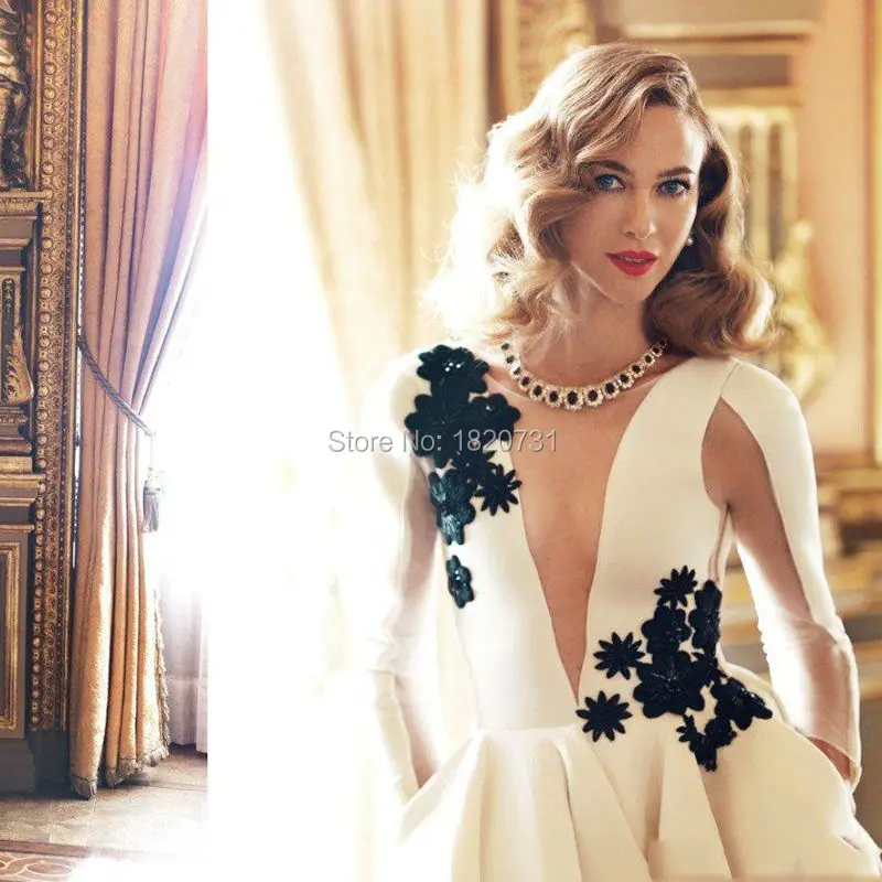Sexy-Appliques-Long-Sleeve-Evening-Dresses-Deep-V-Neck-Tea-Length-A-Line-Formal-Party-Gowns(1)