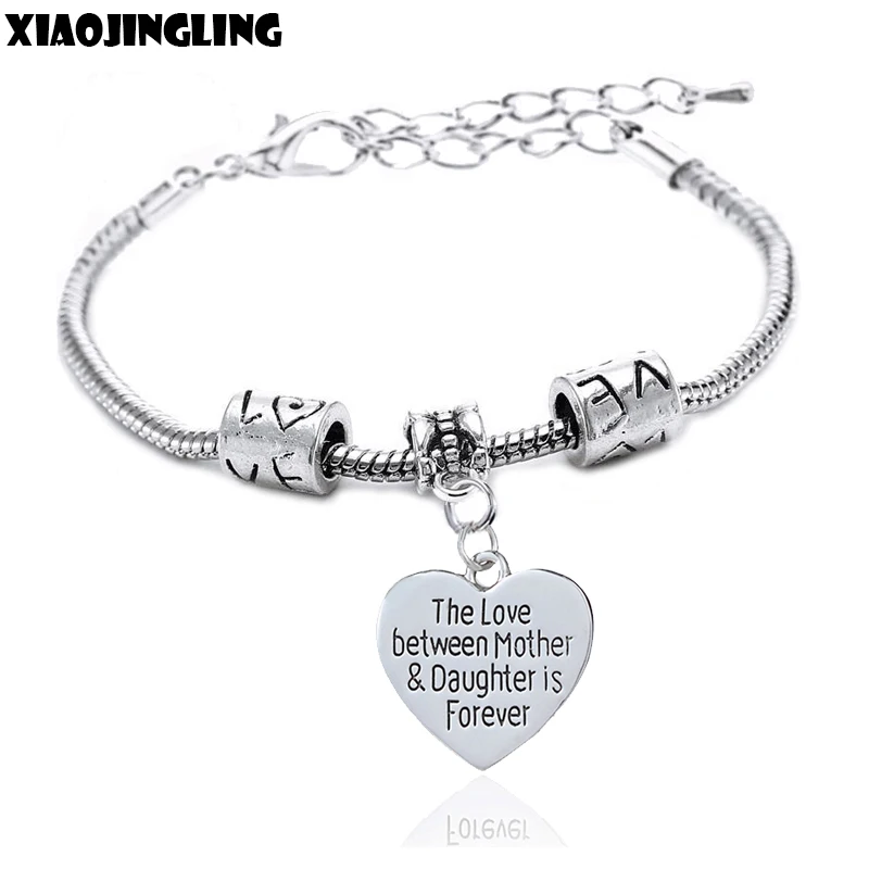 

XIAOJINGLING 2017 Bracelet "The Love netween Mother&Daugther is Forever" Heart Pendant Bracelet & Bangles Mothers/Daughter Gifts