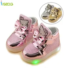 Kids girl luminous sneakers Shoes Spring Hello Kitty Rhinestone glowing Shoes for Girls Princes led sneaker children EU 21-30