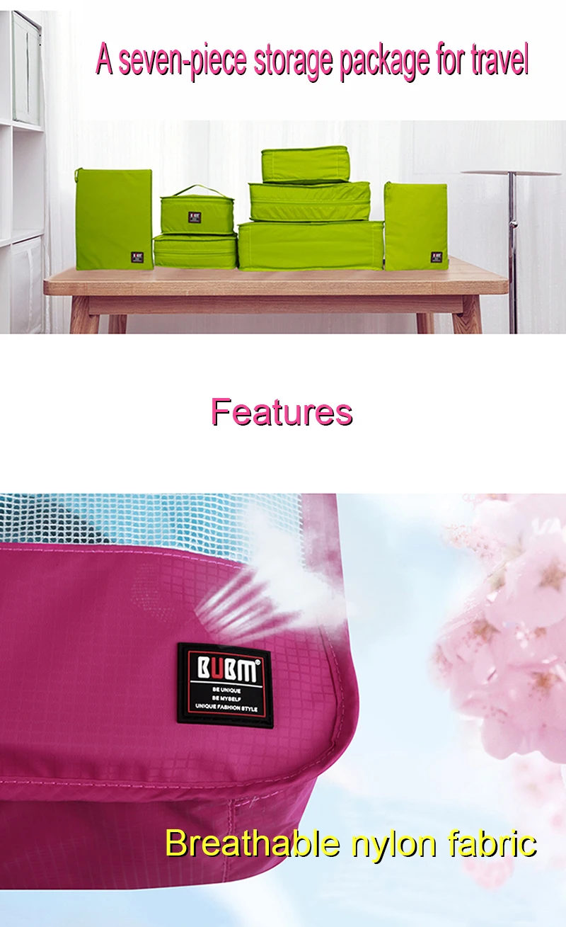 BUBM 7 комплектов упаковочных кубиков для путешествий, органайзер для багажа для одежды, сумка для стирки, сумки для туалетных принадлежностей, сумки для электроники для женщин и мужчин