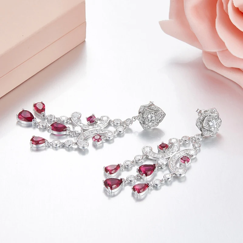 

YP982 Count Camellia Flower Zircon Dangle Earring Tassel 925 Sterling Silver Chain Rose Flower Tassel Women Jewelry