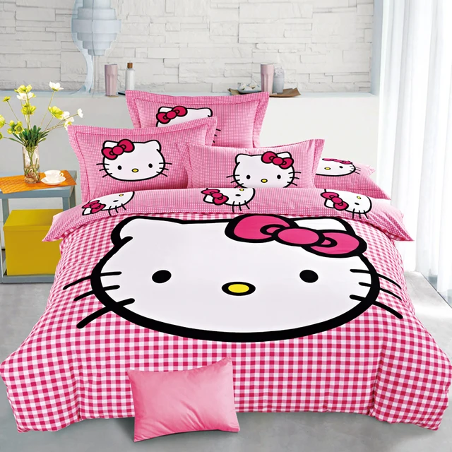 Us 23 33 25 Off Home Textile Pink Hello Kitty Bedding Set Kids Cartoon Cotton Bed Linen Duvet Cover Bed Sheet Pillowcases Twin Full Queen Size In