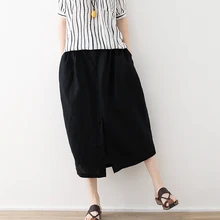 Эвкалиптовый рисунок летняя художественная и художественная маленькая свежая льняная маленькая черная юбка открытая хлопковая и конопляная юбка средней длины