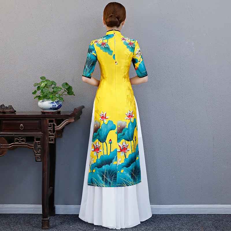 AO Dai Long Cheongsam Traditional China Style Party Qipao Robe Oriental Womens Elegant Evening Dress Vestido Plus Size S-5XL chinese dress