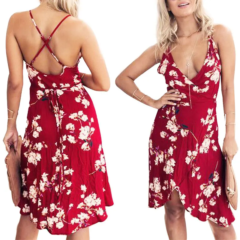 Для женщин летние цветочные Strappy спинки коктейльное платье для вечеринки вечерние платья