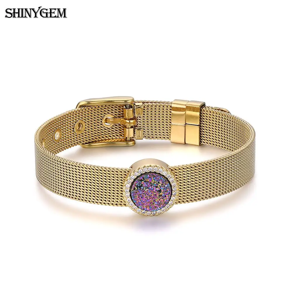 ShinyGem часы из нержавеющей стали браслет браслеты золотые Серебристые друзы каменные браслеты регулируемый ручной браслет браслеты для женщин