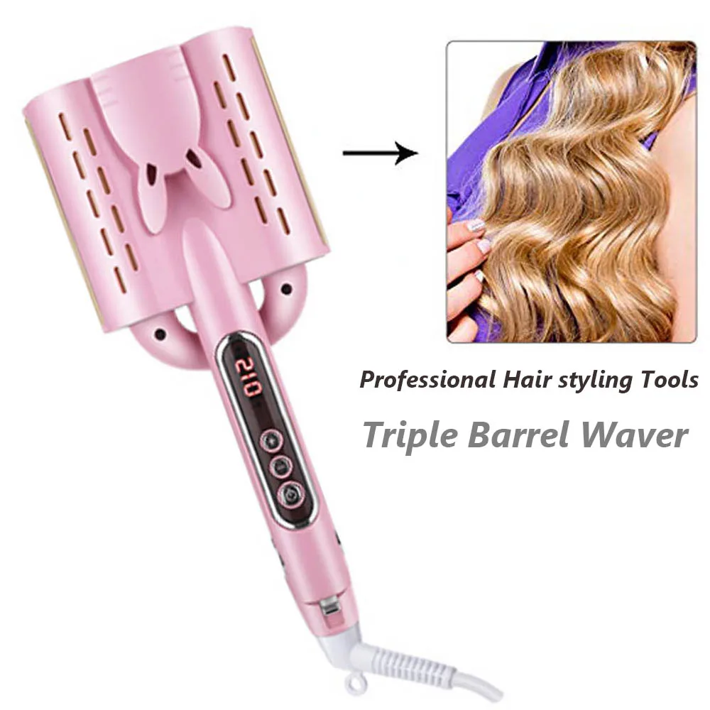 32mm Deep Wave Hair Curling Irons Ceramic Triple Barrel Big Wave