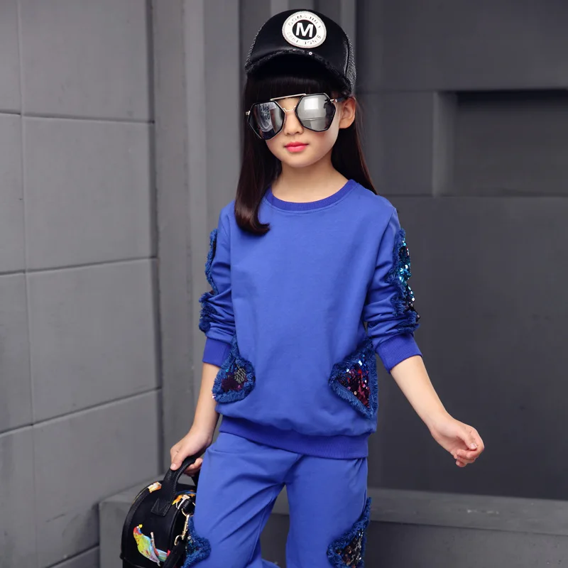 

Children Clothing Sets For Girls Spring Autumn Kids Sequined Sports Suits Teenage Girl Tracksuits Sportswear Girls Kids Set Q120