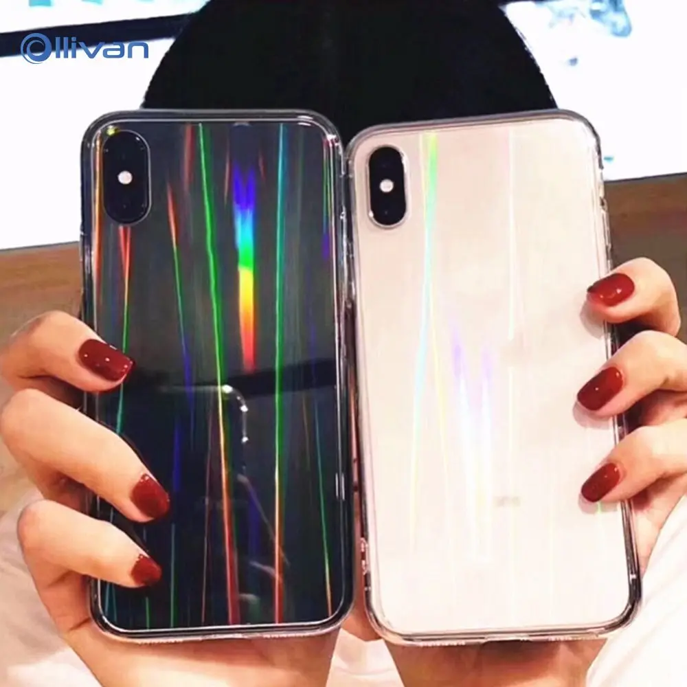 

Luxury Clear Gradient Aurora Laser Phone Case For iPhone X XS XR XS Max 6 6S 7 8 Plus Transparent Shining Silicone Cover Cases