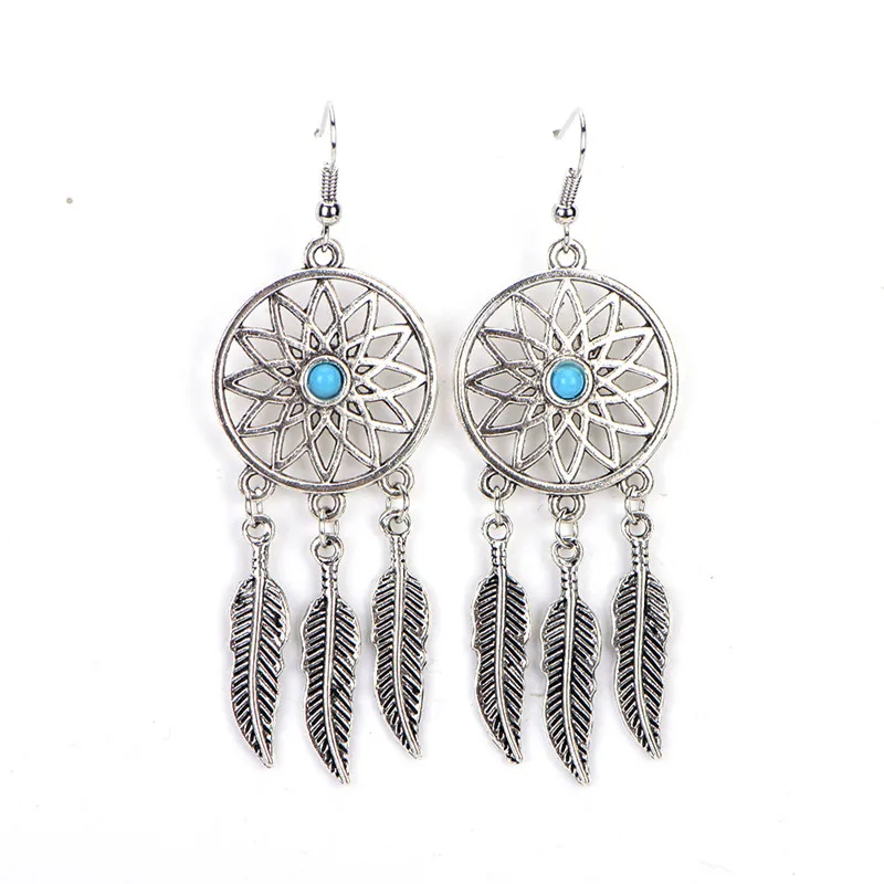 Dream Catcher Charm Pendant Necklace Jewelry Set Antique Silver Dream