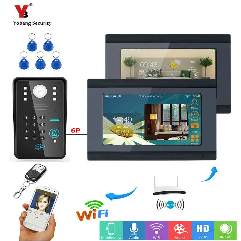 YobangSecurity видеодомофон 7 дюймов проводной/wifi дверной звонок монитор камера