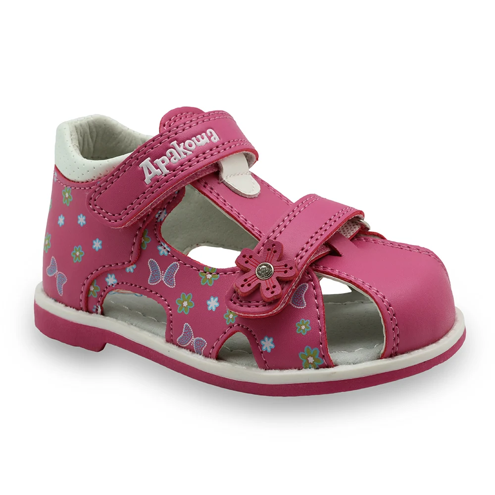 Apakowa/летние детские сандалии для девочек; ортопедическая обувь принцессы из искусственной кожи с цветочным рисунком; сандалии для маленьких девочек с закрытым носком