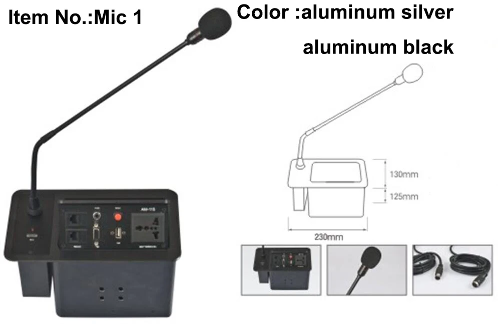 2019 ميكروفون مقبس ل نظام المؤتمر الألومنيوم لوحة الفضة والأسود اللون غطاء يصل الغاز الطريقة المفتوحة المقبس البرمجة