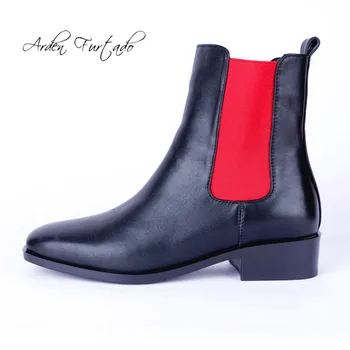 

Arden Furtado fashion women's shoes 2019 slip-on matin boots flat mature genuine leather chelsea boots square toe ladies shoes