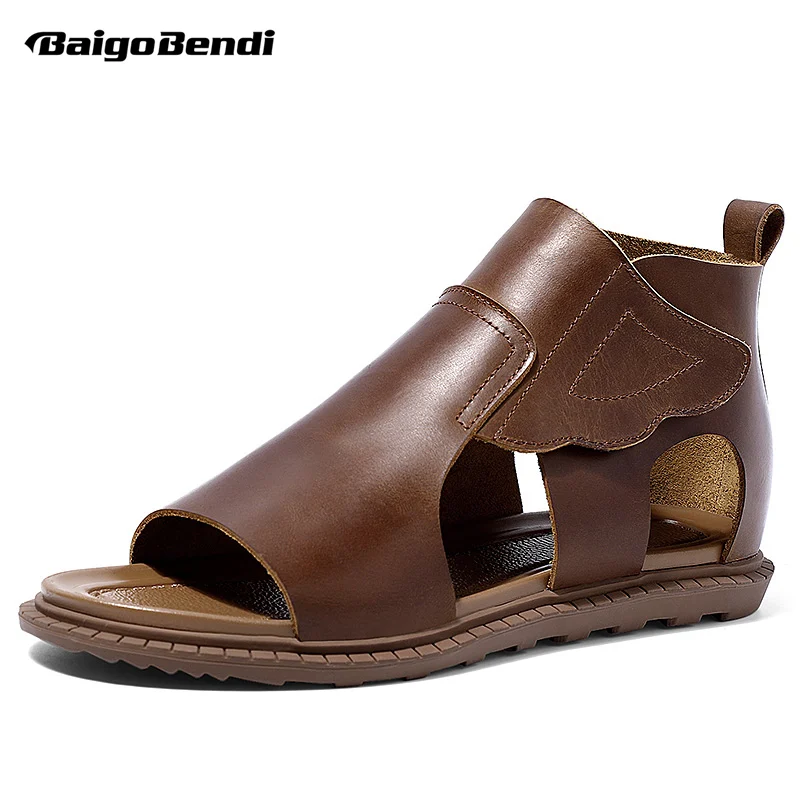 

Hight cut Hollow Out Men's Ankle Sandals Rome Gladiator Real Leather Sandals Business Man Retro Summer Casual Hight-cut Shoes