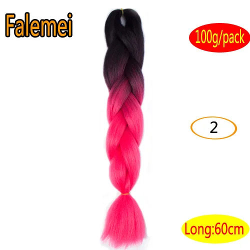 Естественный цвет FALEMEI 100 г/упак. 24 дюйма, вязанные косички, волосы, Омбре, два тона, цветные, огромные косички, волосы, синтетические волосы для кукол, вязанные волосы - Цвет: Естественный цвет