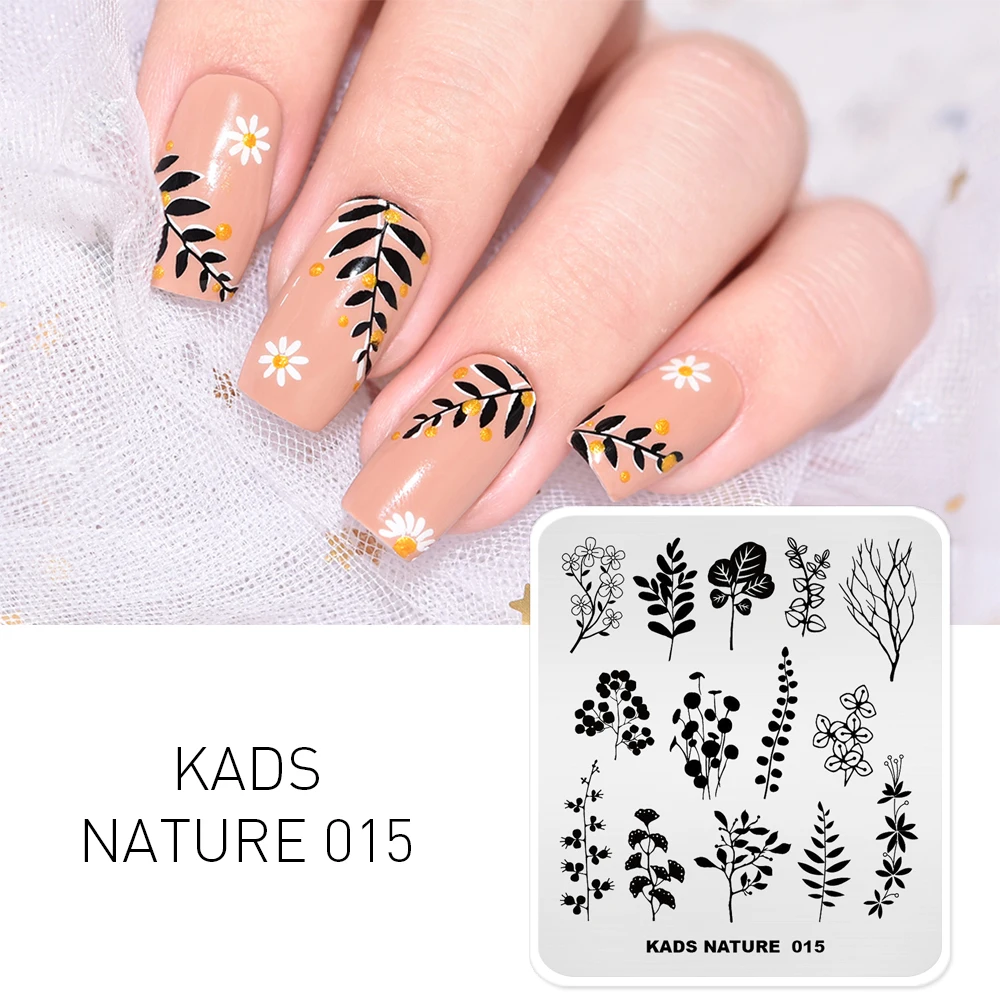 KADS Stamping Plate Nature 015 Leaves Plants Design Image Template Nail Stencil Templates Nail Mold Stencils 3