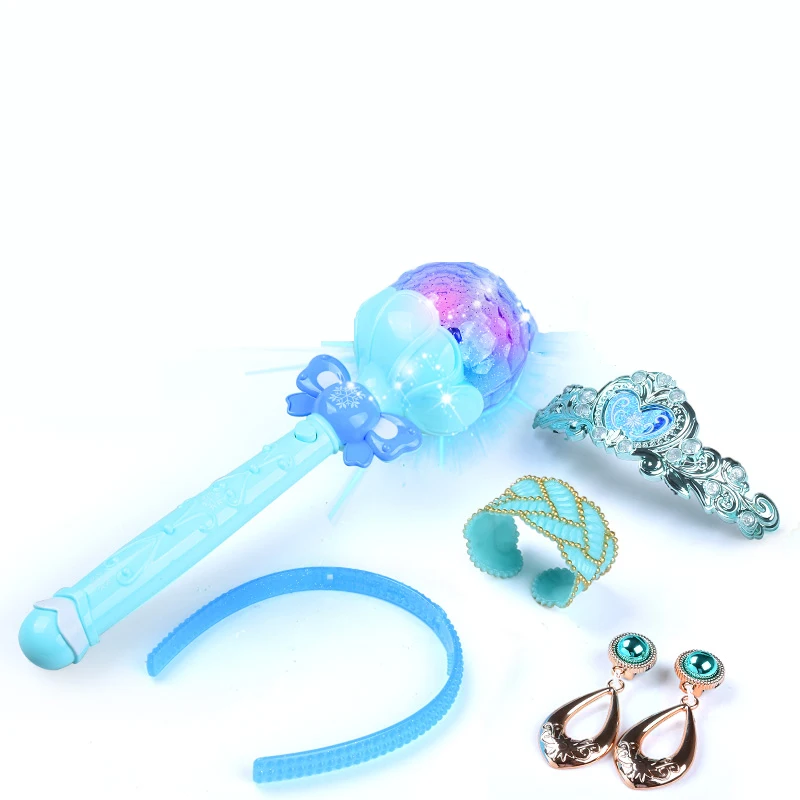 

Froze Snow Princess Music Scepter Fairy Glowing Wand with Jewelry Suit Projection Music Effect Girls Cosplay Toys for Kid Gift