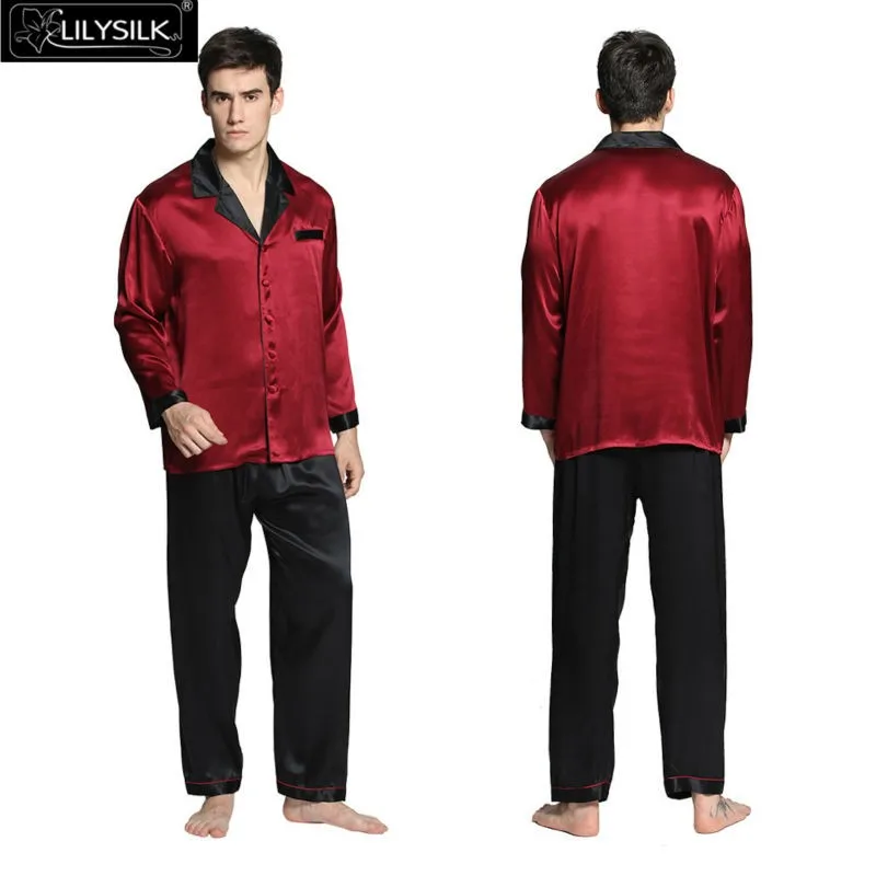LilySilk пижама мужская шелковые набор белье костюм домашняя одежда для мужчин с контрастной отделкой 22 Momme