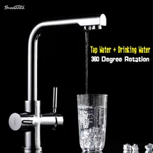 Латунный Chrome Кухня Смеситель для мойки двойной воды 360 градусов вращения коснитесь 11030