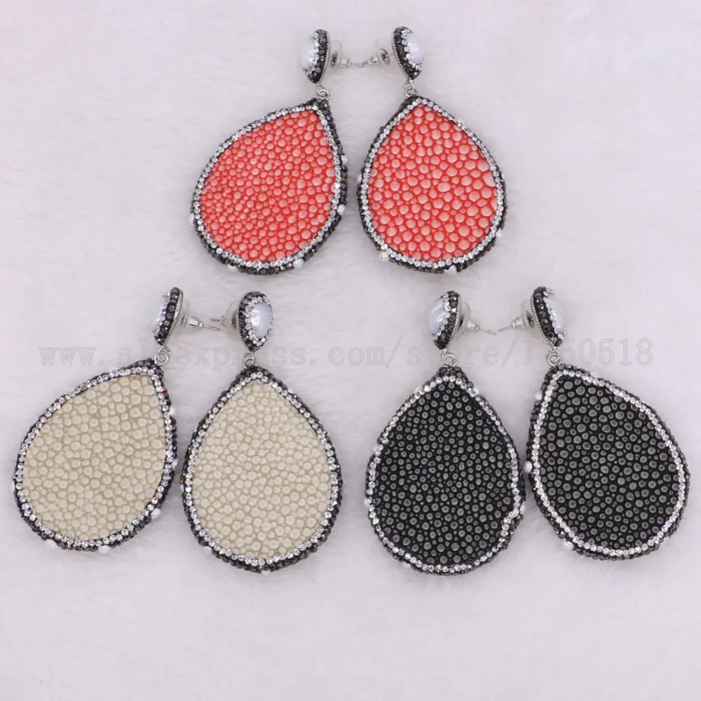 Buy 5 Pair fashion earrings fish skin leather pave