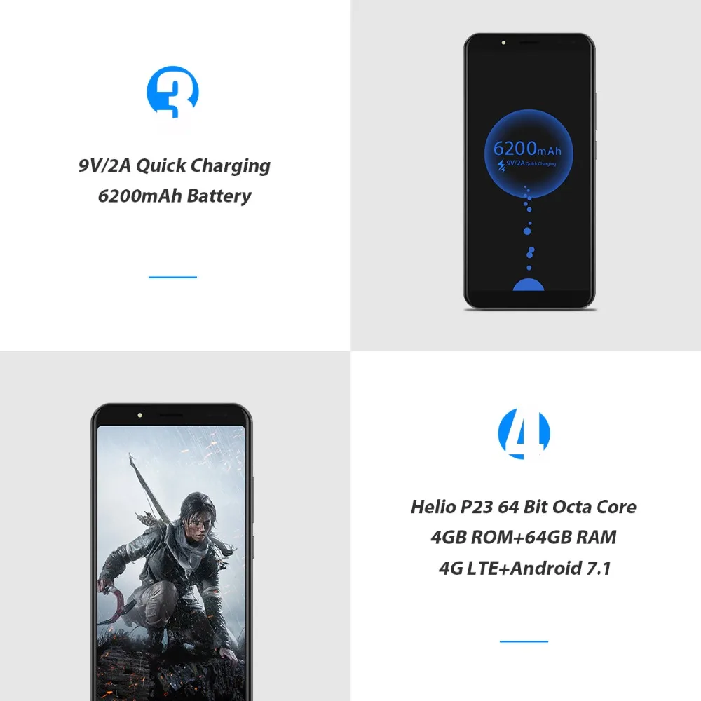 Vernee X 6.0 Inch 18:9 FHD Full Screen Smartphone 4G LTE Face ID 4GB RAM 64GB ROM MTK6763 Octa Core 16.0 MP 6200mAh Mobile Phone