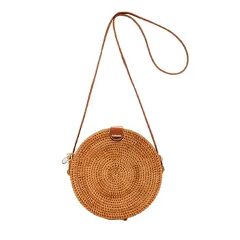 

Hand Woven Bag Round Bag Buckle Rattan Straw Bags Satchel Wind Bohemia Beach Circle Bag For Travel Vacation Beach