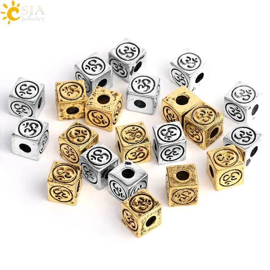 

CSJA OM Metal Cube Square Spacer Beads for Jewelry Making Antique Gold Silver Color DIY Bracelet Earrings Necklace Findings F502