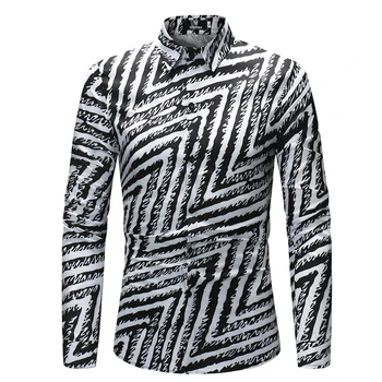 

New Man Long Sleeve black men Shirt slim dress Concise Line Pattern camisa masculina