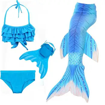 

Kids Swimming Mermaid Tail with Monofin Zeemeerminstaart Swimming Fin Mermaid Tail For Girls SWimsuit Costume 4 Piece Bikini Set