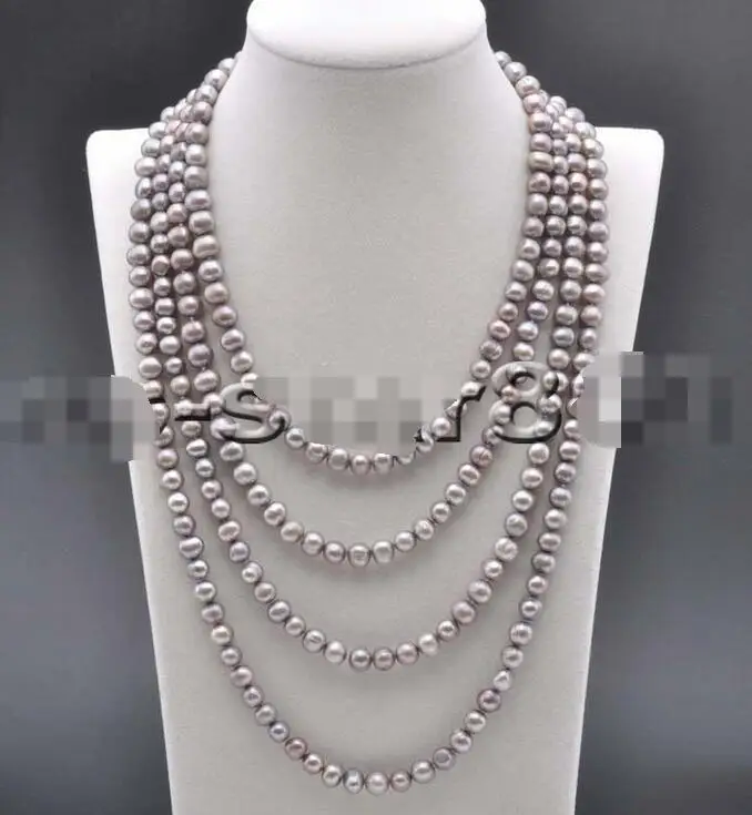 

Hot selling free shipping****** Long 80" 7mm Gray Round Freshwater Cultured Pearl Necklace