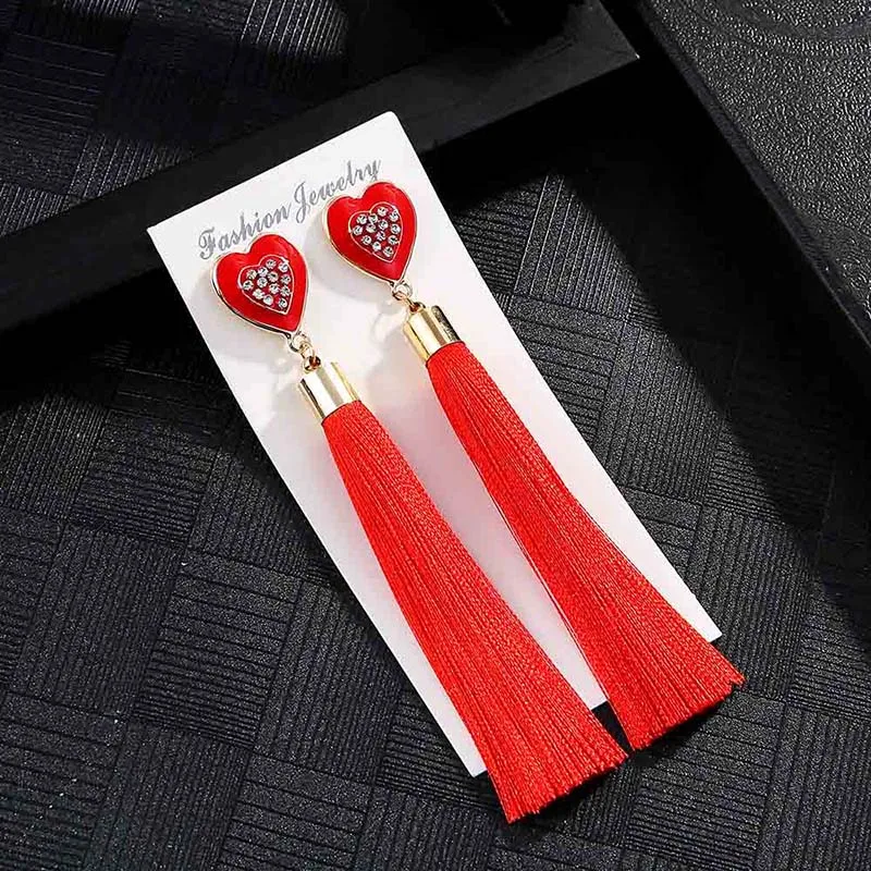 E5827 Trendy Drop Earrings HeartWomenLongBohemianBlueSilkBalckDangleMetalBohoGold Tassel Earrings 2018 Jewelry