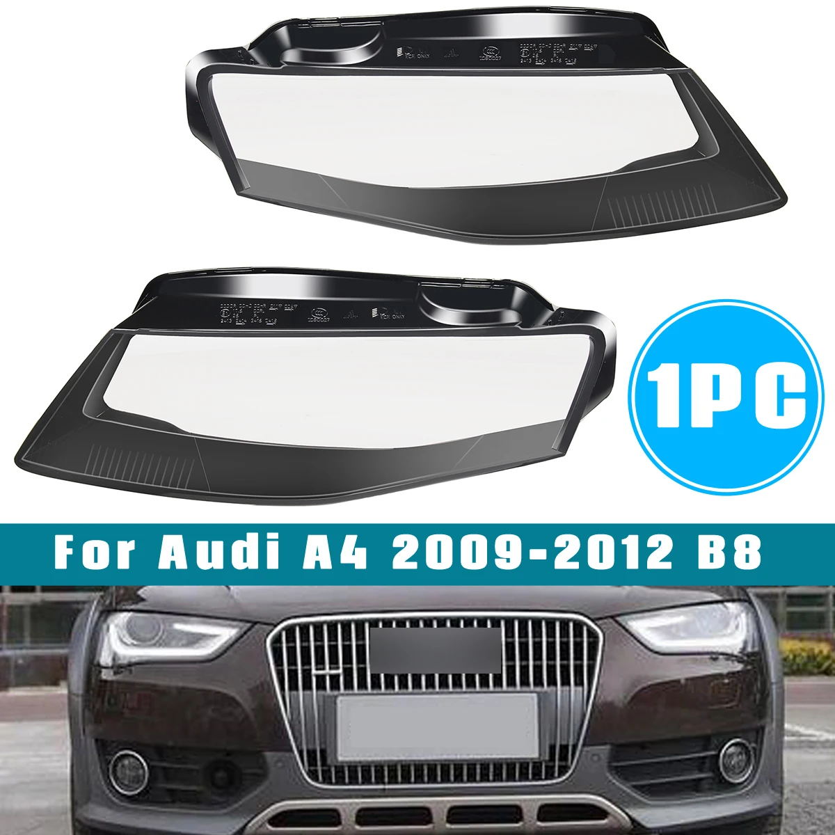 

1Pair Left Side/Right Side Front Headlight Cover Transparent Lens Headlamp Lamp Shell Car Accessories For Audi A4 B8 2009-2012