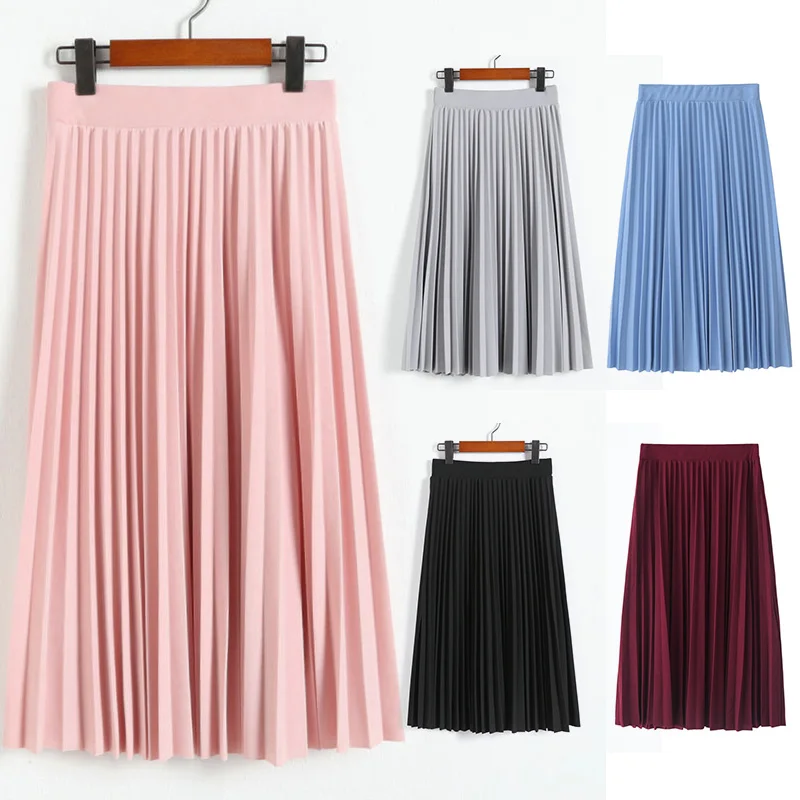 Для женщин леди Высокая Талия Эластичность Твердые Цвет плиссированная юбка средней длины для вечерние праздничные JL