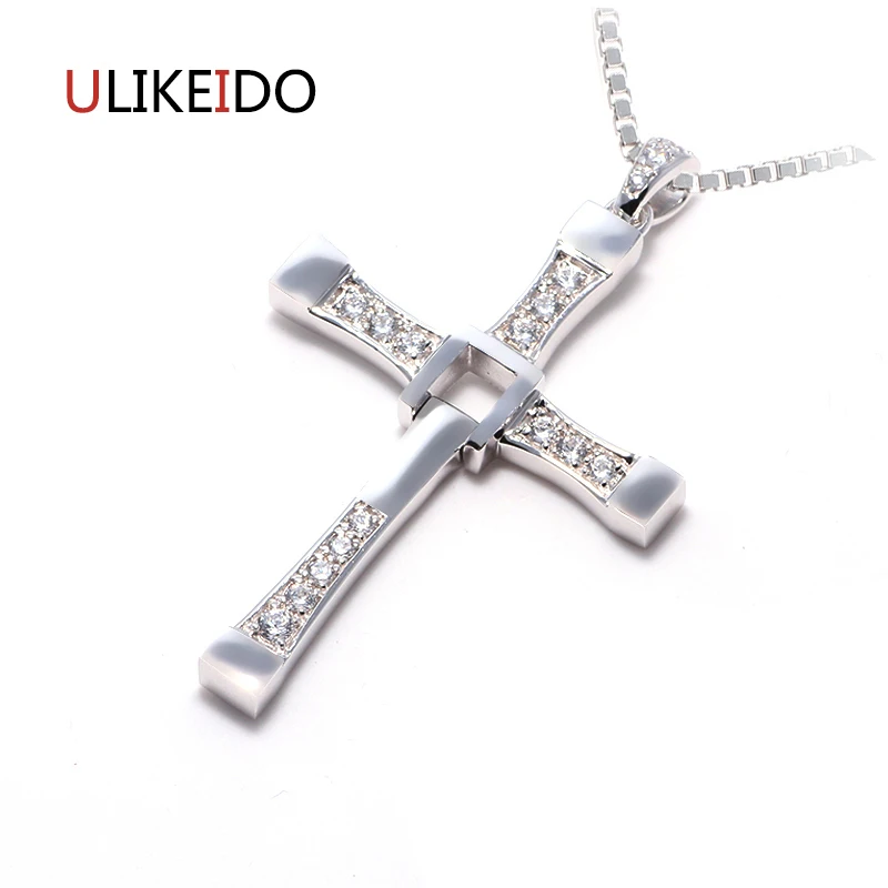

100% Pure 925 Sterling Silver Jewelry Fast and Furious Pendant With AAA Zircon Crosses Rotatable Necklace High Quality Choker