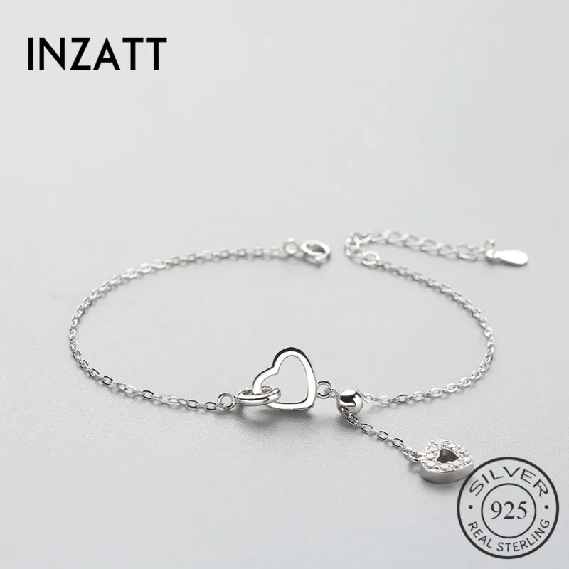 

INZATT Real 925 Sterling Silver Zircon Cute Heart Pendant Bracelet Romantic Fine Jewelry Gold Color For Women Wedding Party Gift