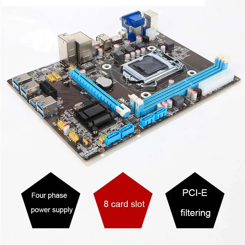 

New B85 BTC+ETH Mining Bitcoin 8 PCI-E USB3.0 directly Slots Mainboard for Intel QJY99