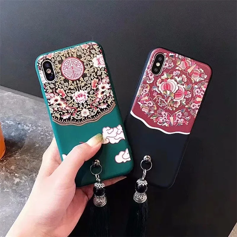 Роскошные кисточкой ретро китайском стиле чехол для телефона iPhone XS XR Max X 6 6s 7 8 10