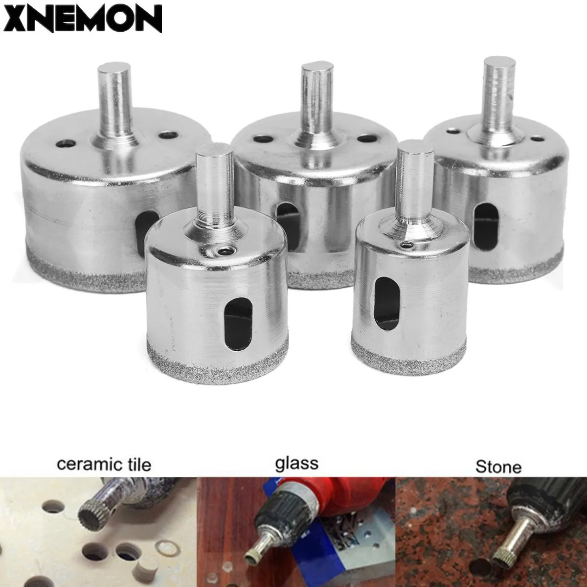 XNEMON 5 Pcs 26 50mm Diamond Coated Drill Bits Set Hole Saw Cutter Tool Glass Marble 26 32 38 45