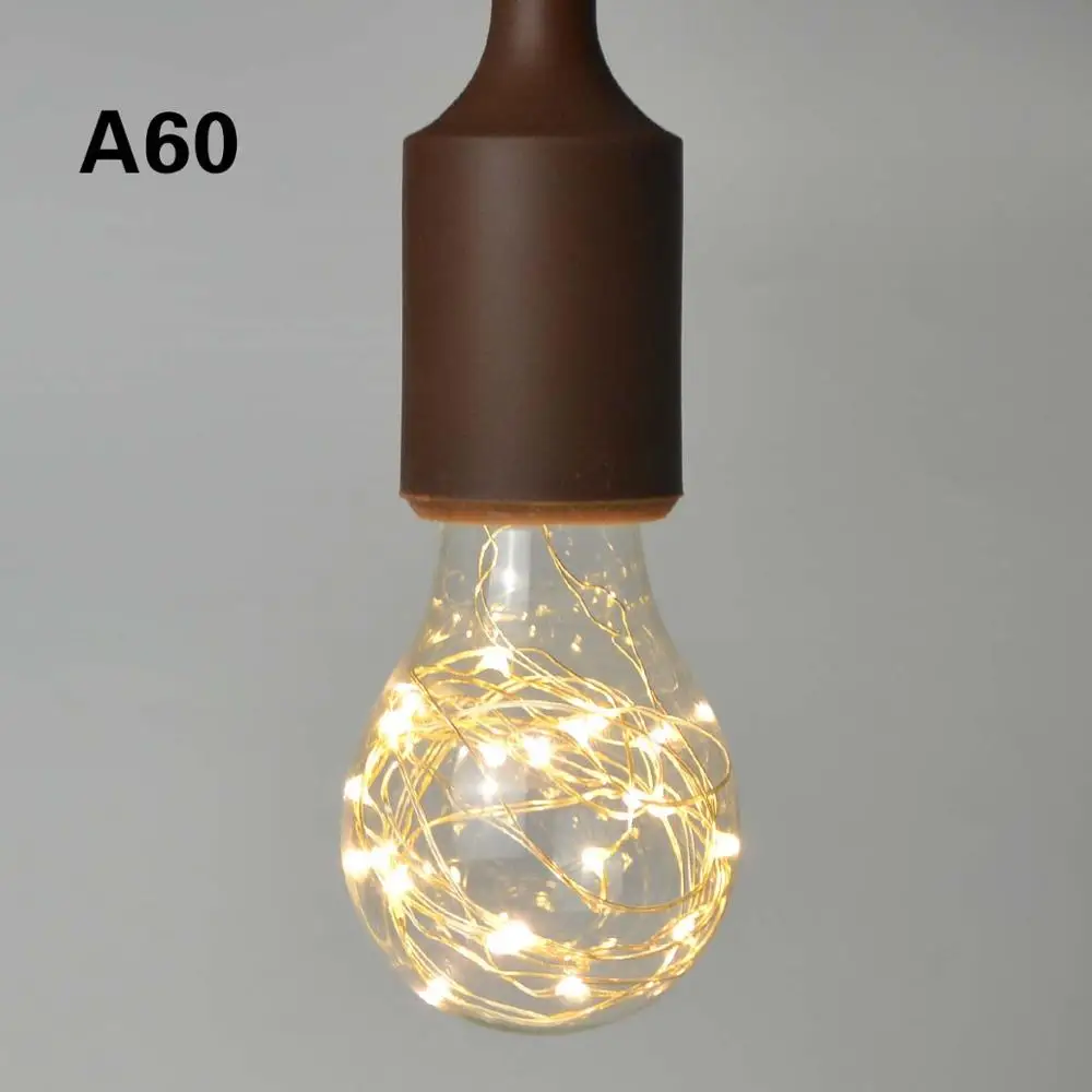 Винтажный художественный декоративный светодиодный светильник Эдисона с медной проволокой и нитью COB, лампочка эдисона 110V 220V E27, стеклянная лампа накаливания - Цвет: A60