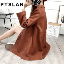 Ptslan 2017 Women’s Genuine Lambskin Leather Long Coats Long Sleeve Jacket