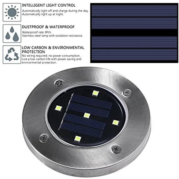 Светодиодный подземный светильник на солнечной батарее, уличный садовый светильник, светильник для лужайки, дорожный Точечный светильник, 5 светодиодный водонепроницаемый наземный светильник