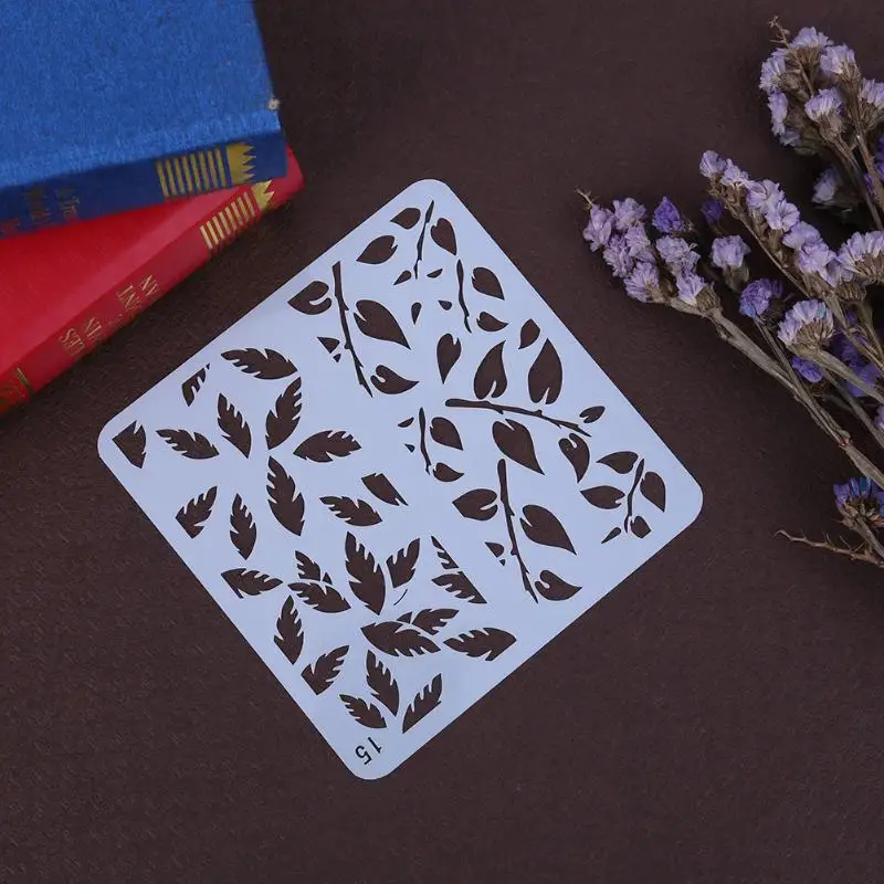 

Hollow Leaf Scrapbooking Tools Drawing Theme Lace Ruler Shield Template Painting Tools for DIY Photo Album Draw Tool
