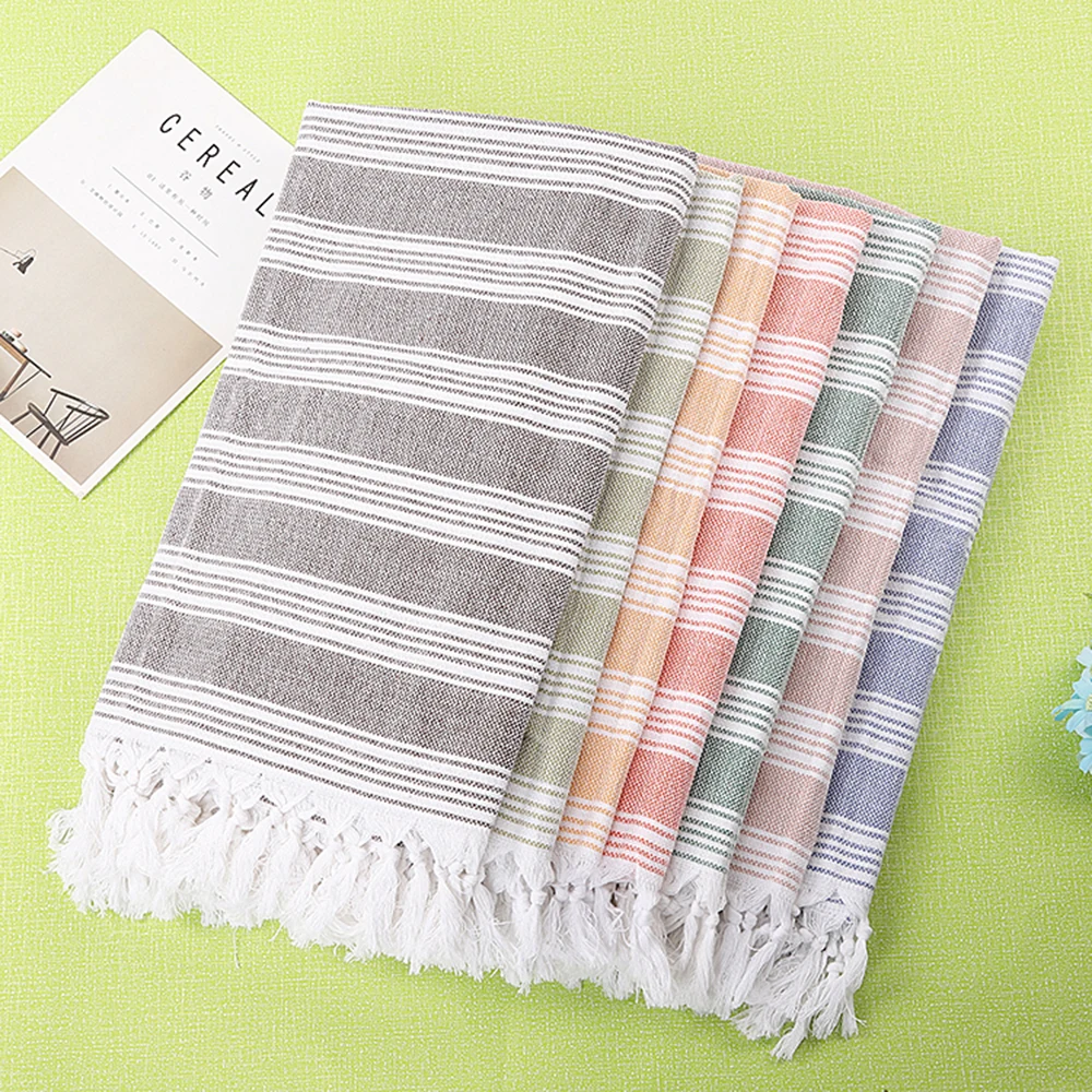 

Enipate 100% Pure Cotton Turkish Tassel Beach Towel Yarn-dyed Sunscreen Stripes Turkey Thin Bath Towel Tapestry 100*180cm